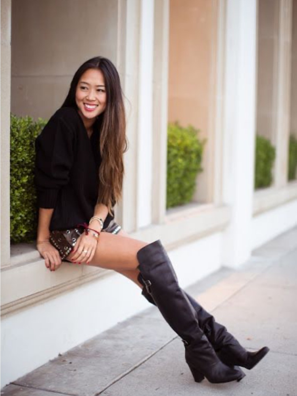 H&M over the knee high black leather boots size 8